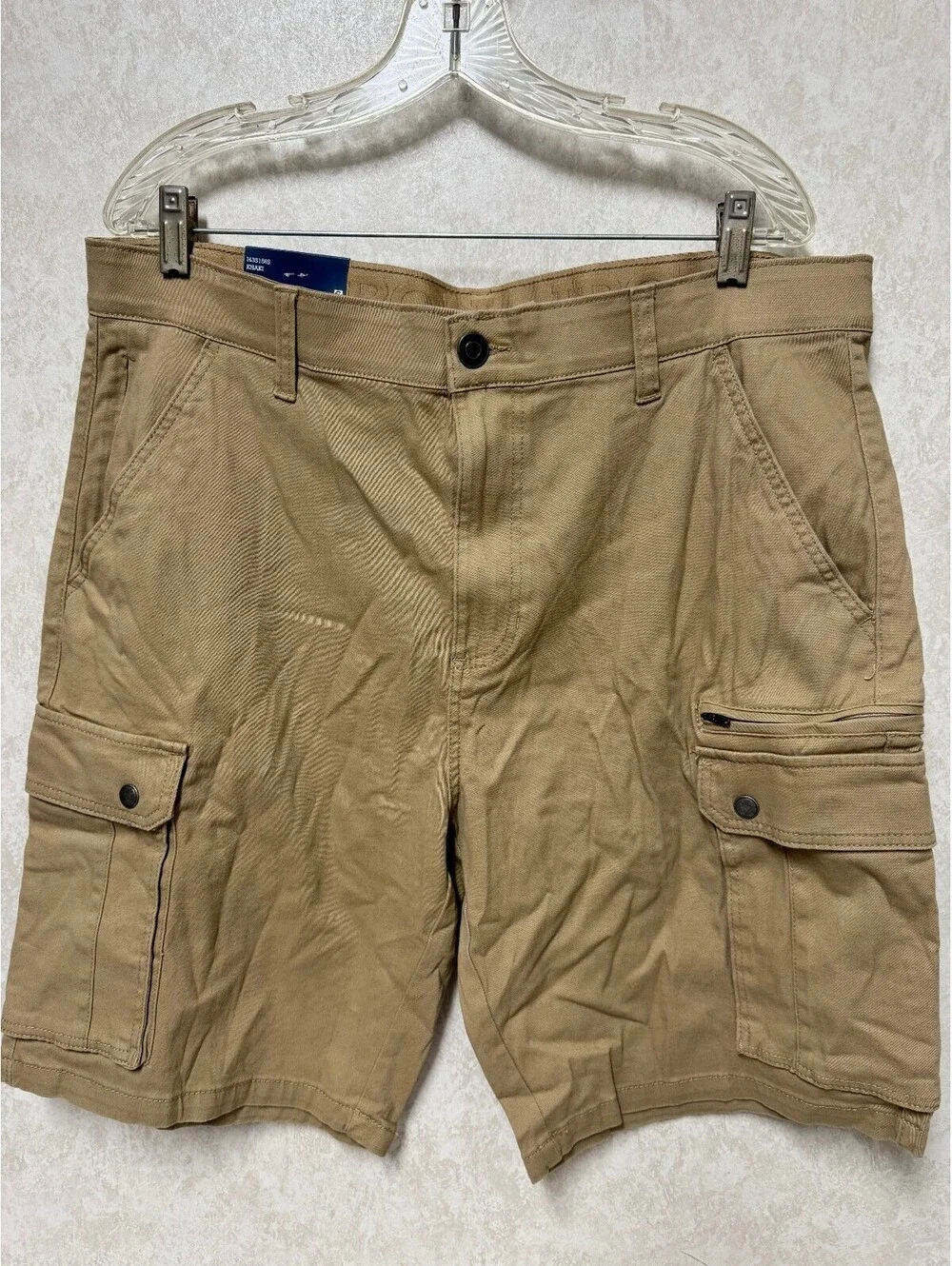 Iron Co. Mens Stretch Cargo Shorts Khaki Regular Fit Size 38 NWT